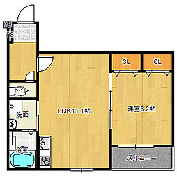 大東市灰塚2丁目アパート 1LDKの間取図画像