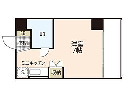 ロイヤル比治山 8階ワンルームの間取り