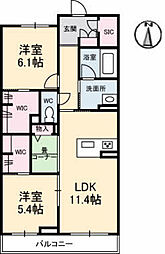 シャルム府中 2階2LDKの間取り