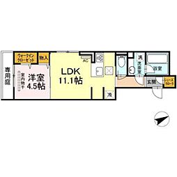 ミルフォード白島 1階1LDKの間取り