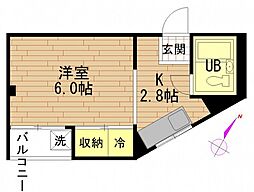 中屋ビル 5階1Kの間取り