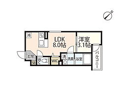 S-MOVE庚午北 3階1LDKの間取り