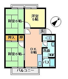 パナハイツ辻C棟 2階3DKの間取り