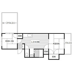 コーポ角田 3階2DKの間取り