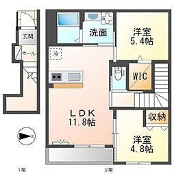 マーヴェラス大谷 2階2LDKの間取り