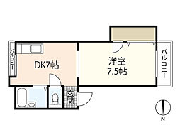 ユースピアみなみ 2階1DKの間取り