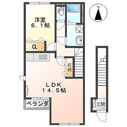 サンルミエ本浦 2階1LDKの間取り