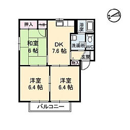 フォーレス東昭和　B棟 2階3DKの間取り