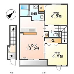 プランドール 2LDKの間取図画像
