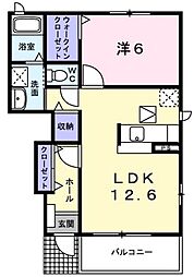 焼山・沖田レジデンスA棟 1LDKの間取図画像