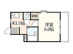 フルーレ矢野 1Kの間取図画像