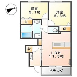 ブリリアント 2LDKの間取図画像