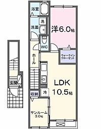 ベルクレール畝原 1LDKの間取図画像