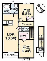 パッサーレ弐番館 2LDKの間取図画像