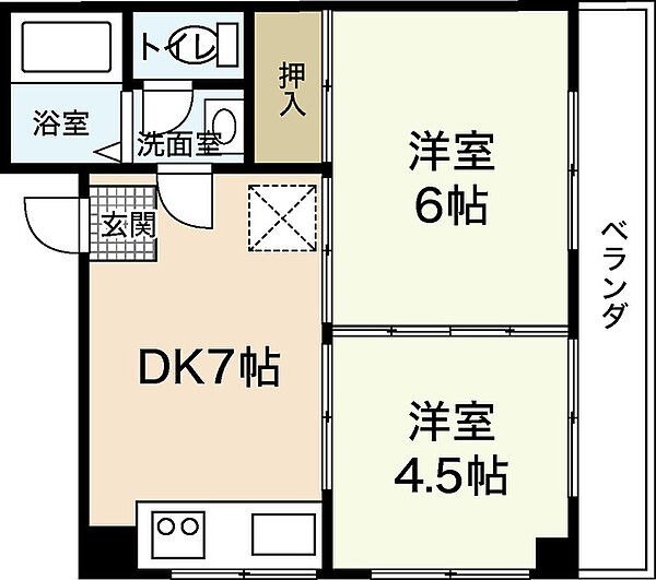 広島県広島市中区竹屋町(賃貸マンション2DK・4階・36.00㎡)の写真 その2