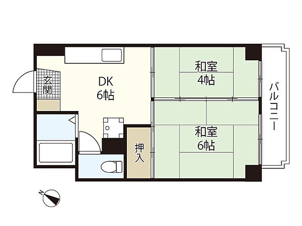 岡本ビル（呉市） ｜広島県呉市本通5丁目(賃貸マンション2DK・6階・35.00㎡)の写真 その2