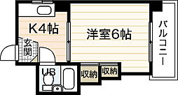 JR山陽本線 横川駅 徒歩23分の賃貸マンション 3階1Kの間取り