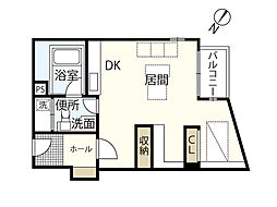 ナビオナルト 5階ワンルームの間取り