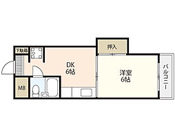 グリーンパーク庚午 3階1DKの間取り