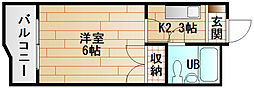 セブン田中ビル 6階1Kの間取り