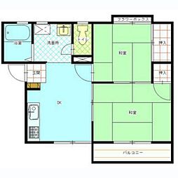 サンライフ今井 2階2DKの間取り