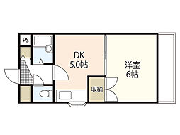サンハイム庚午南 4階1DKの間取り