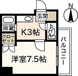バオバブ白島 1Kの間取図画像