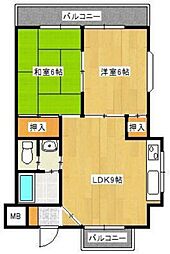 プレジール堀越 3階2LDKの間取り