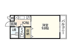 ＫＳビル 2階1Kの間取り