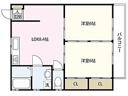 ビーンズアパート 2階2DKの間取り