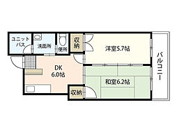 コーポ舟入南 4階2DKの間取り