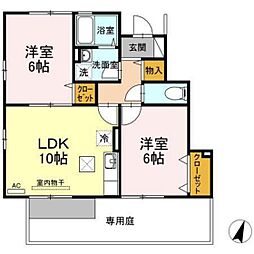ローズコートHATAKA　D棟 1階2LDKの間取り