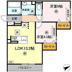 Premier矢賀 1階2LDKの間取り