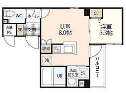 グレース十日市 8階1LDKの間取り