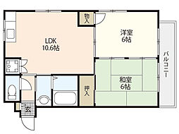 カーサドミー 2階2LDKの間取り