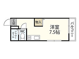 レジェンド庚午中 2階ワンルームの間取り