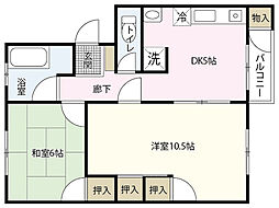 第1三沢コーポ 2階2DKの間取り