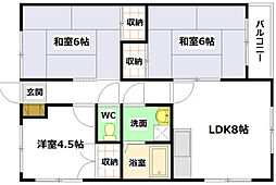 石田アパート3 2階3LDKの間取り