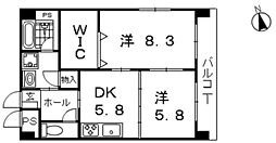 ウィンベル吉島 3階2DKの間取り