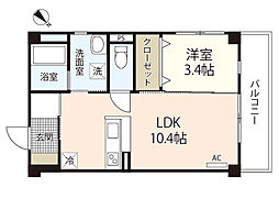 ラ・フォート己斐本町 3階1LDKの間取り