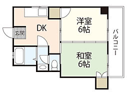 ＡＸＡ舟入通り 10階2DKの間取り