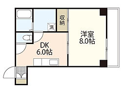 岸保ビル 4階1Kの間取り