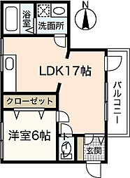 サンコーポ中広 2階1LDKの間取り