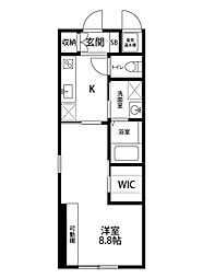ファーストクラス古町13番町 1Kの間取図画像