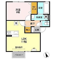 アムール中央 1LDKの間取図画像