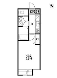 キーウエスト万代 1Kの間取図画像