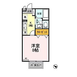 サフランB 1Kの間取図画像