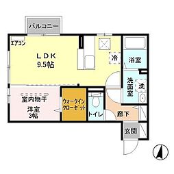コスモB 1LDKの間取図画像