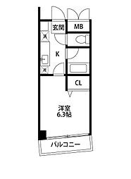 シャローム天神 1Kの間取図画像