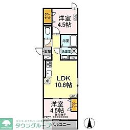 セレスティア南花畑III 3階2LDKの間取り
